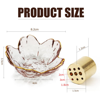 ziyue Incense Holder for Sticks and Backflow Incense, Handmade Glass Cherry Blossom Incenses Stick Holder with 9 Incenses Holes Incenses Burner Ash Catcher Ideal for Incense Burning, Home & SPA Decor