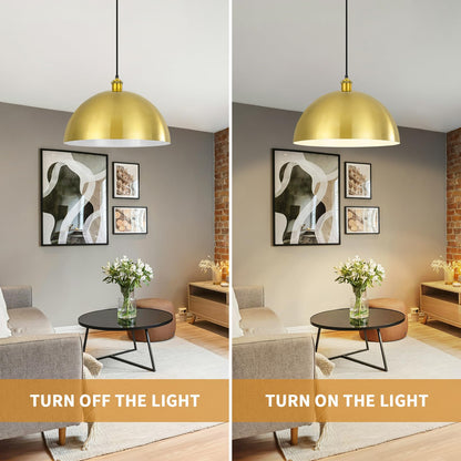 YOGIRL Gold Pendant Light, 16" Farmhouse Ceiling Light with Gold and White, Elegant Semi-Circular Shade Design, Adjustable Height Industrial Dome Pendant Lights for Kitchen Island, Dining Room