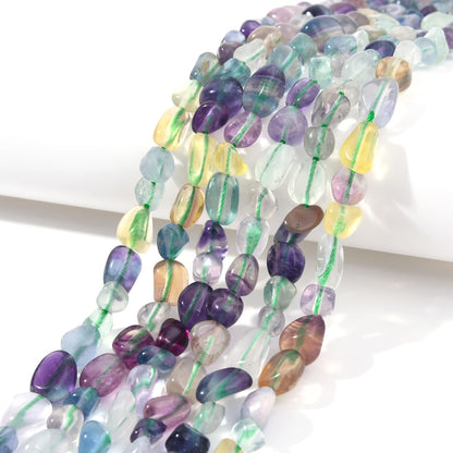 jodaying 6-8mm Natural Mutilcolor Fluorite Nuggets Oval Free Tumbled Pebble Semi Precious Gemstone Loose Stone Beads Approx 15.5 inch for DIY Jewelry Making