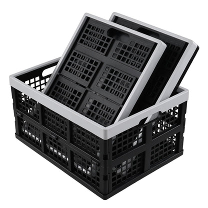 Afromy 3 Packs 30L Plastic Rectangular Collapsible Basket, Folding Crates Storage, Utility Folding Milk Crates