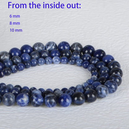 ICAI Beads 10mm Natural Sodalite Stone Round Loose Stone Beads for Jewelry Making DIY Crafts Design 1 Strand 15" APPR.34-36pcs