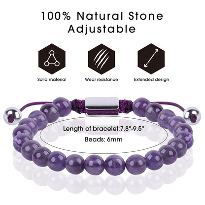 CARITATE Purple Amethyst Bracelet for Women 6mm - Beaded Bracelets for Women Amethyst Bracelet for Women Jewelry Adjustable - Anniversary Valentines Mothers Birthday Gifts for Her Girlfriend Wife