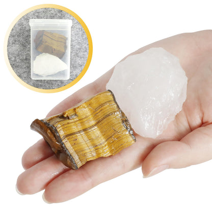 Orientrea Raw Tiger Eyes Rough Crystal with Clear Quartz, Natural Tiger Eyes Crystal and Healing Stones for Tumbling, Decoration, Polishing, Wire Wrapping, Wicca & Reiki 2PCS