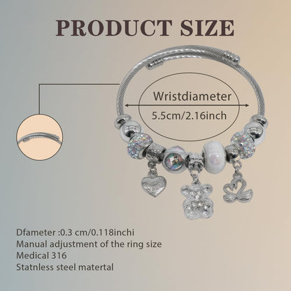 QMWKVNC Charm Bracelets for Girls,Exquisite Cute Cartoon Friendship Silver Bracelets Stainless Steel Bangle, Girls Jewelry Suitable for Holiday Gifts and Birthday Gifts (Bracelets-C)