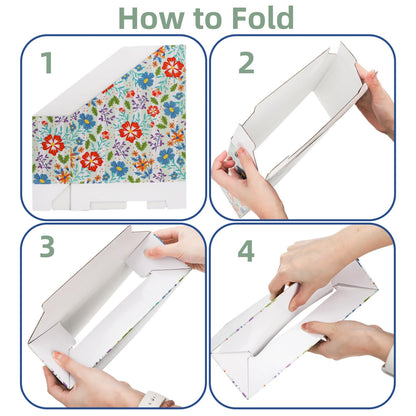 WRINGKIT 20 Pack Cardboard Magazine File Holder, Foldable Magazine Organizer Box, Large Vertical Magazines Storage Bin with Blank Label Sticker for School Office Shelves, File Folders for Documents