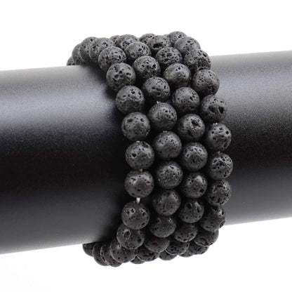 LPBeads 100PCS 8mm Natural Black Lava Beads Gemstone Round Loose Beads for Jewelry Making with Crystal Stretch Cord