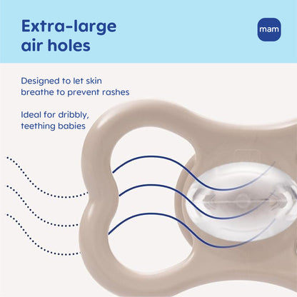 MAM Air Pacifier for Babies 6-16 Months, Extra Air Flow for Sensitive Skin, Developed with Medical Experts, BPA-Free Skin Soft Silicone, 4 Count, Made in Europe