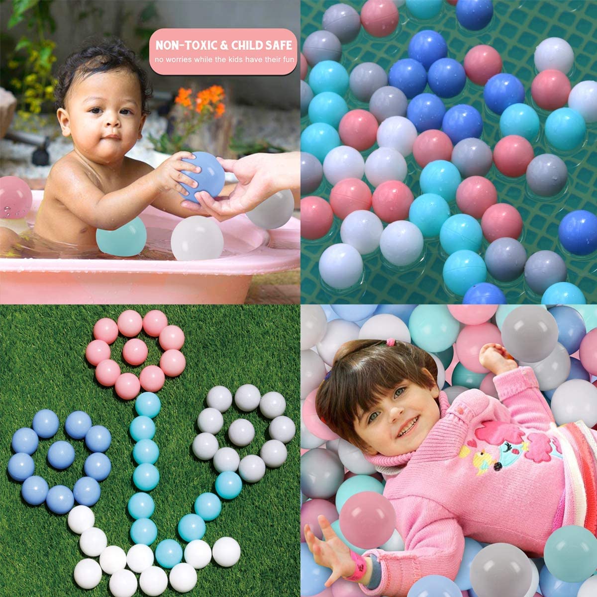 LANGXUN 50 100 200 Balls Soft Plastic Ball Pit Balls for Kids, Gift for Baby Toddler Birthday Christmas, Ball Pit Play Tent, Baby Kiddie Pool Water Toys, Party Decoration