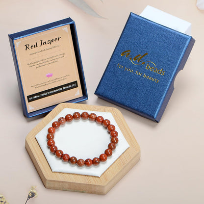 AD Beads Handmade Gemstone Stretch Elastic Bracelet Crystal Healing Reiki Nature's Beauty and Spiritual Essence Unisex (8mm, Red Jasper)