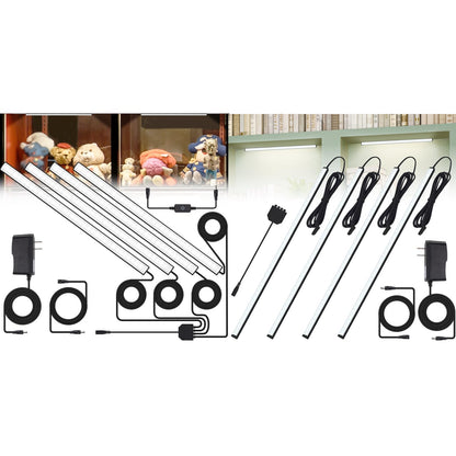 Black Shell Display Cabinet Lights, Under Shelf Lighting with Memory Function, 2 Sets of 4x12 Inch Plug-in Bookshelf Lighting, LED Cabinet Lights for Display Case/Pantry/Closet/Safe, Cold White 6000K