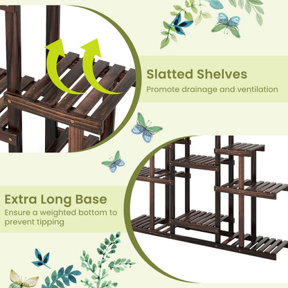COSTWAY 6-Tier Multifunctional Wood Flower Stand, Shelf Holder for Multiple Plants, Freestanding Plant Rack for Garden, Patio, Balcony, Living Room, Indoor, Outdoor