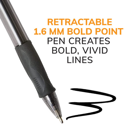 BIC Glide Bold Black Ballpoint Pens, Bold Point (1.6mm), 36-Count Pack, Retractable Ballpoint Pens With Comfortable Full Grip