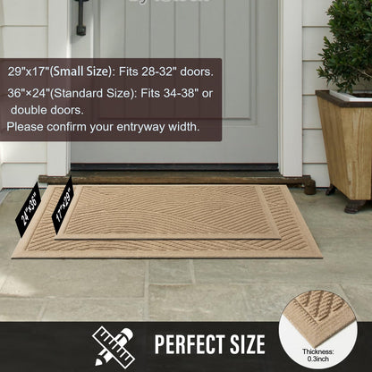 HIYARD Sturdy Front Door Mat, Absorbent Muddy Dirt Resist Welcome Door Mats Outdoor Indoor, Stain and Fade Resistant, Non-Slip Backing Entry Mat Low Profile Doormat for Entryway, 29×17, Beige