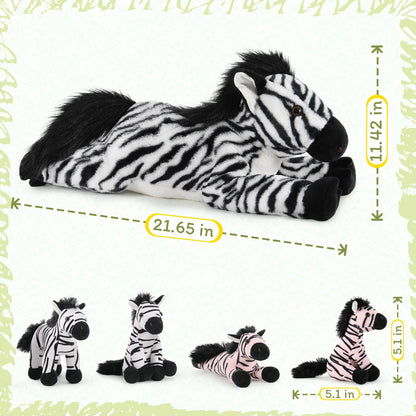 Tezituor 5pcs Wildlife Zebra Stuffed Animals Set, 25 inch Realistic Stuffed Zebra with Babies for Boys Girls, Large Pinto Plushies Pillow Toy for Brithday Gift Decoration