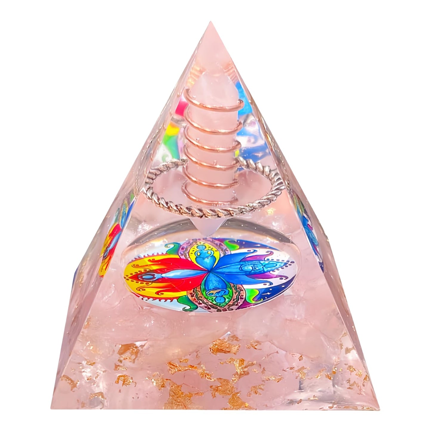 Saefheled Crystal Column Orgone Pyramid Energy Generator,Natural Pink Crystals Orgonite Crystal Healing Pyramid,for Reduce Stress, Balance Chakra,Meditation Attract Luck,Accumulate Wealth Health(6cm)