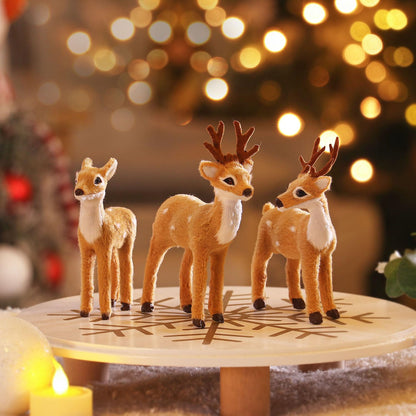 3 Pack Christmas Reindeer Figurines, Festive Holiday Decorations, Rustic Elk Ornaments, Handcrafted Tabletop Decor for Home, Office, Fireplace, Mantle