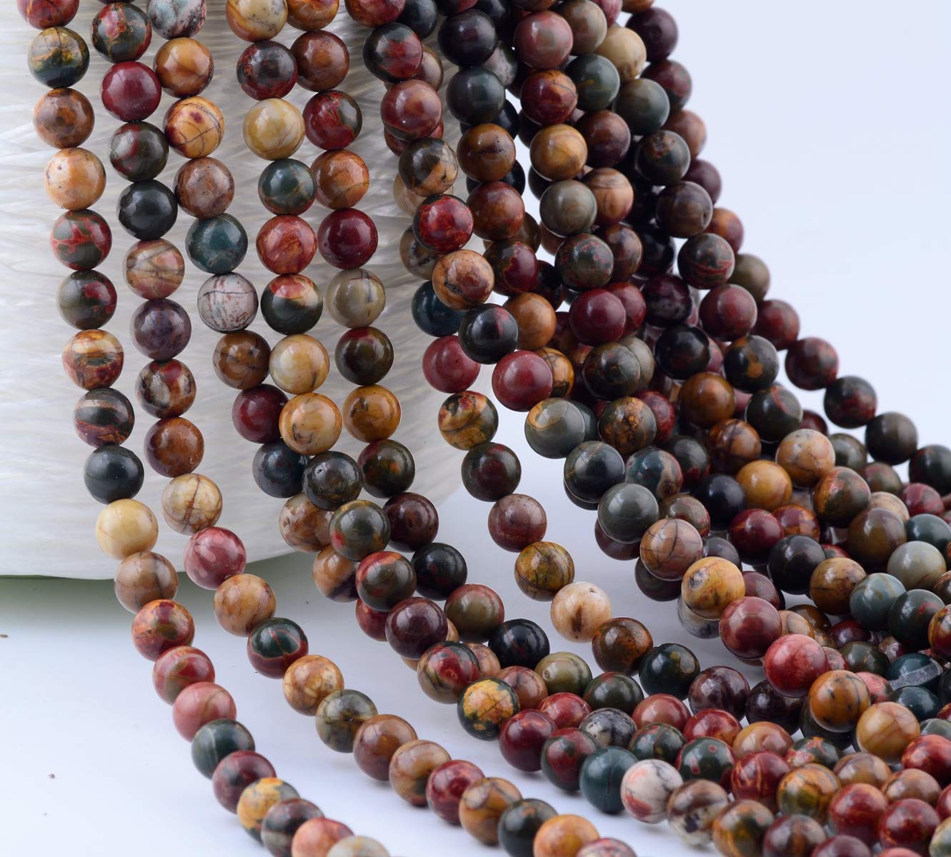 Natural Stone Beads 100pcs 10mm Picasso Jasper Round Genuine Real Stone Beading Loose Gemstone Hole 1mm DIY Charm Smooth Beads for Bracelet Necklace Earrings Jewelry Making (Picasso Jasper Red, 10mm)