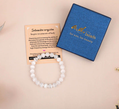 AD Beads Handmade Gemstone Stretch Elastic Bracelet Crystal Healing Reiki Nature's Beauty and Spiritual Essence Unisex (6mm, Selenite Crystal (Inspire Treatments))