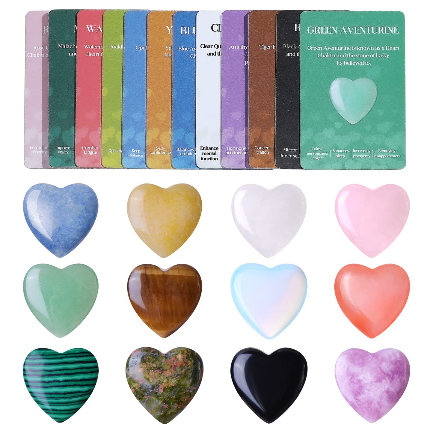 12 PCS Natural Heart Crystals Shaped Healing Stones Crystal Palm 0.8 inch Natural Stones Polished Love Gemstones Pocket Set Bulk Balancing Meditation Mother's Day