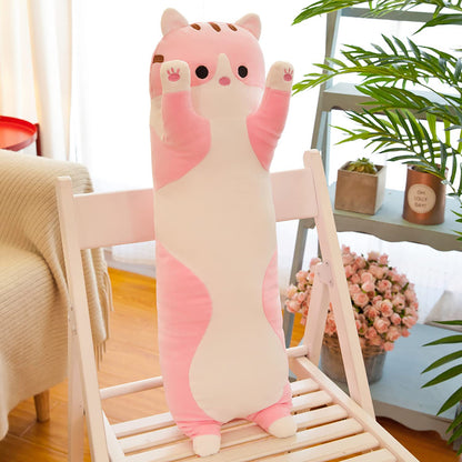 Handytoolinc Soft Cat Plush Pillow Long Stuffed Animals Sleeping Pillow Cotton Kitten Pillow Cute Long Body Pillow Gift for Kids Girlfriend (35.4inch/90cm,Pink)