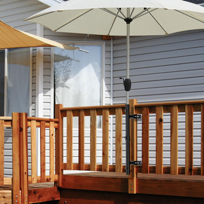 Heavy-Duty Patio Umbrella Holder for Deck Railing - Stainless Steel Windproof Outdoor Patio Umbrella Base and Mount Brackets Attachable to Railing, Fits Pole ≤1.6'' & Post <3.3" - Space Saving, Black