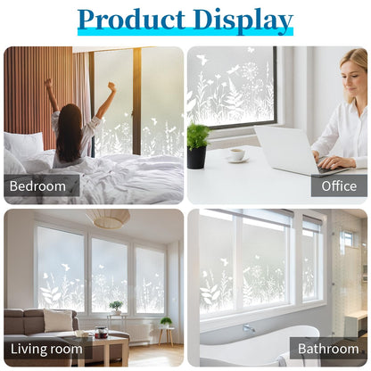Niviy White Flowes Butterfly Window Clings Spring Summer Window Decals Frosted Glass Window Film Decorative Patterns, Non-Adhesive Reusable Sunroof Decal for Car and Home (Flower, 17.5 x 78.7 in)