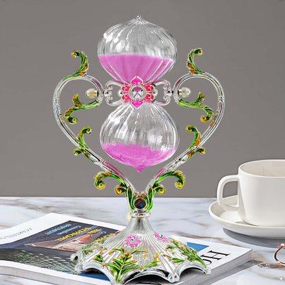 Hourglass Sand Timer Decorative,360° Rotating Metal White Sand Watch 30 Min,Antique Hour Glass Decor for Office Desk- Crafts,Ornaments(Pink Sand)