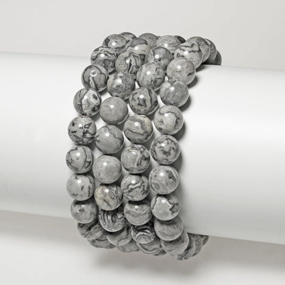MJDCB AAA Natural Map Stone Beads Gray Picasso Stone Beads for DIY Bracelet Making 15" (6mm)