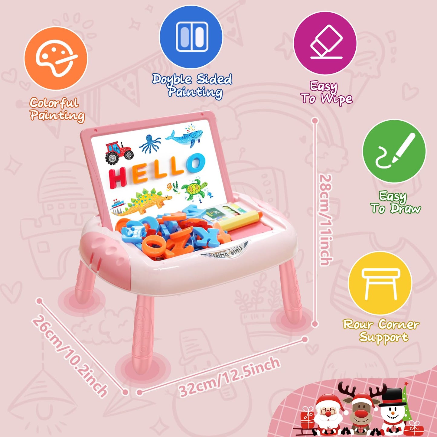 Gift for 1-2 Years Old Girl, Girl Toys with Magnetic Letters and Numbers, Portable Doodle Board Easel, Learning and Educational Toy for 1-2 Years Old Girls (Pink Red)