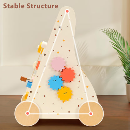 Pillowhale Wooden Baby Walker for Toddlers Learning to Walk, Push Walker Toy with Montessori Activity Center & Adjustable Brake, 12M+ (Spring Bird)