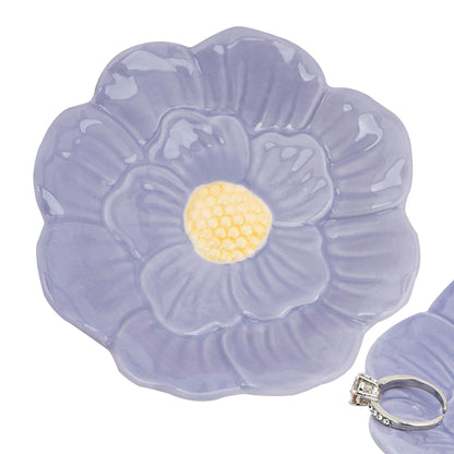 SHIDOW Ceramic Flower Jewelry Tray, Purple Blossom Trinket Dish and Ring Holder for Vanity, Nightstand or Entryway (Purple)