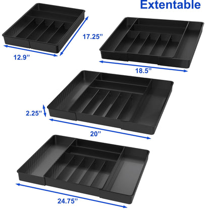 Simple Houseware Expandable Kitchen Drawer Flatware Organizer, Black – Adjustable Cutlery Tray with 9 Compartments for Utensils and Silverware