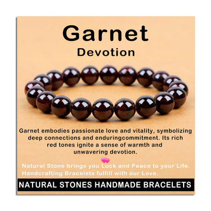 AD Beads Handmade Gemstone Stretch Elastic Bracelet Crystal Healing Reiki Nature's Beauty and Spiritual Essence Unisex (10mm, Garnet (Devotion))