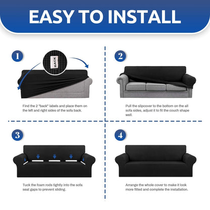 KEKUOU Stretch Sofa Cover Slipcover ，Couch Covers for 3 Cushion Couch Sofa pet Friendly (78"-94") Furniture Protector Sofa with Elastic Bottom for Kids,Dog, Jacquard Small Checked(Large,Black)