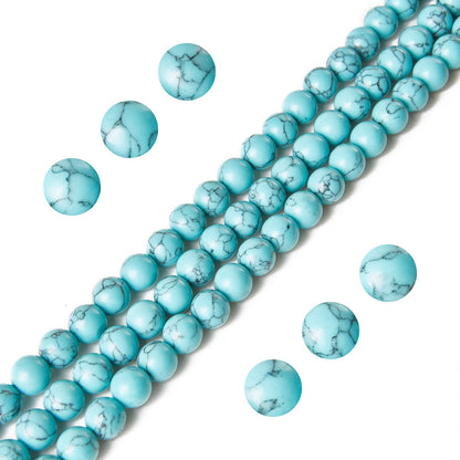 60pcs 6mm Blue Turquoise Beads Natural Gemstone Beads Round Loose Beads for Jewelry Making