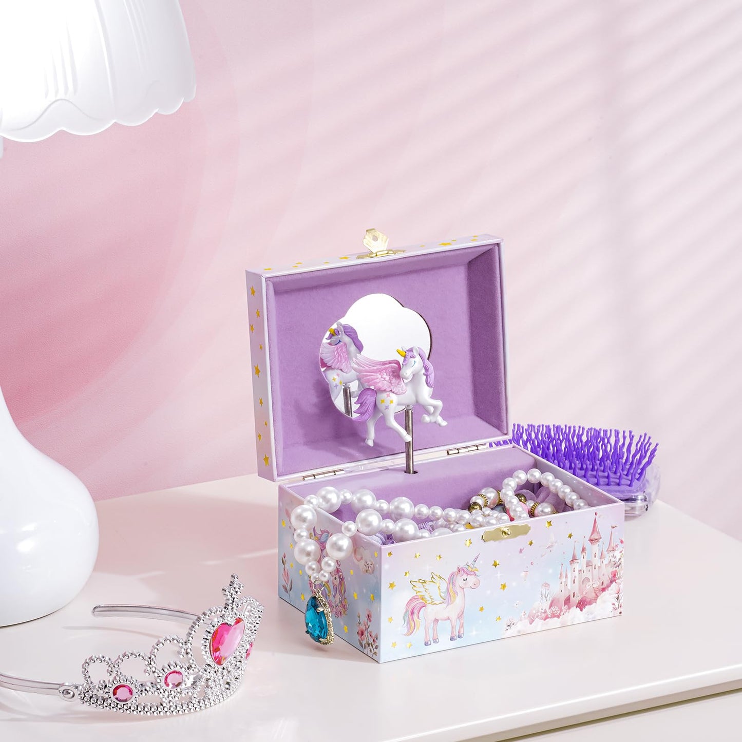 ProCase Unicorn Jewelry Box for Girls, Kids Musical Jewelry Boxes with Spinning Unicorn Doll, Birthday Gifts for Little Girls Children Toddler Ages 3 4 5 6 7 8 -Pink (Box Only)
