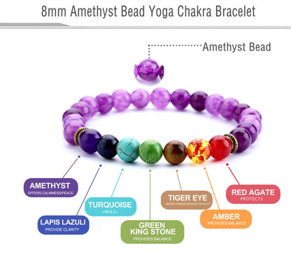Hamoery Men Women 8mm Lava Rock 7 Chakra Beads Chakra Bracelet Braided Rope Natural Stone Yoga Bracelet Bangle