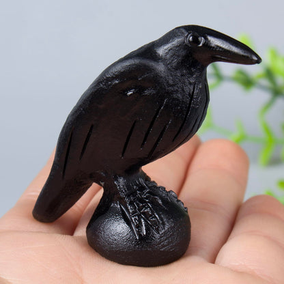 QLRSUXN Natural Black Obsidian Raven Figurines,2 Inch Healing Crystal Animal Statues,Lucky Guardian Pocket Crow Figurines as Women’s Gifts,Raven Statues for Office Home Decor and Ornament.