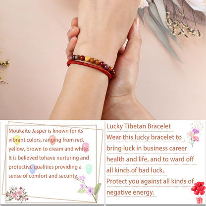LPBeads 6mm Moukaite Jasper Bracelet with Handmade Rope Bracelet Size Adjustable Natural Stone Crystal Healing Bracelets Gifts for Unisex Adults