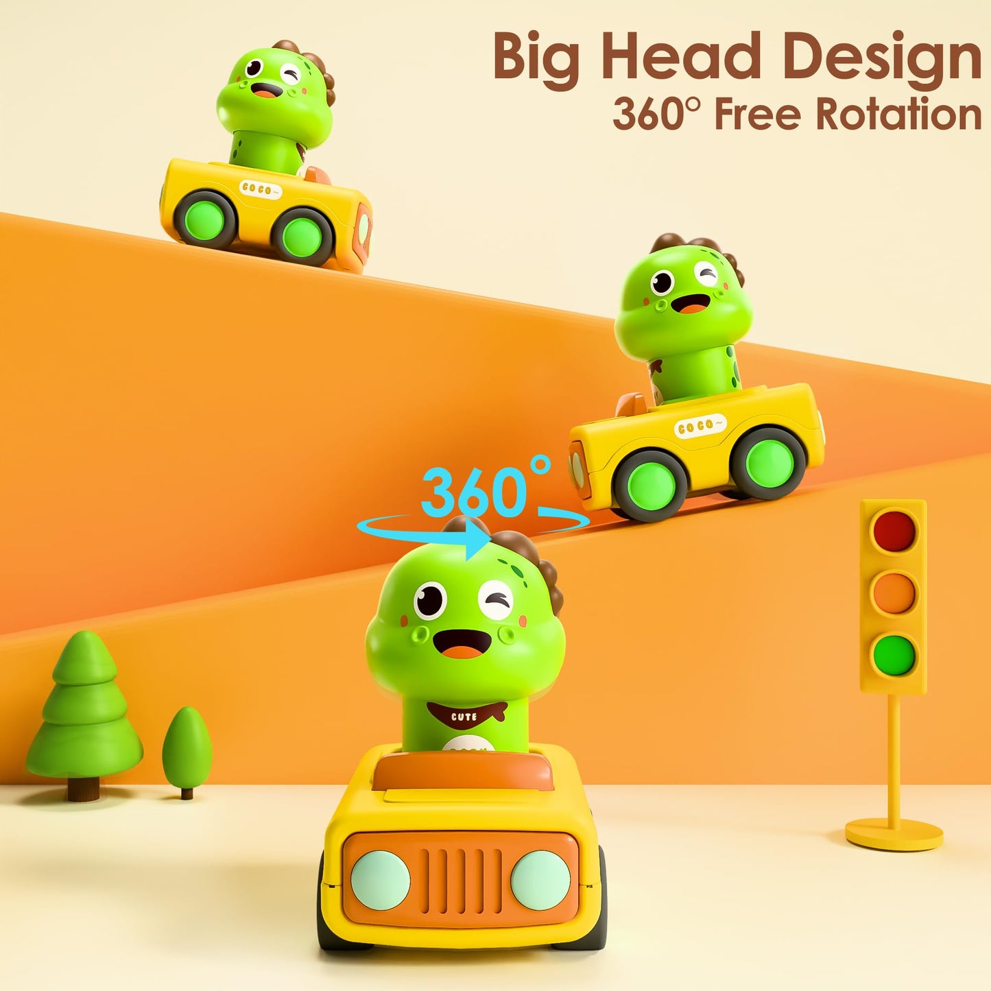 iPlay, iLearn Press Go Car Toys for Toddlers 1-3, Baby Animal Race Cars, Infant Play Car Set, Push Go Friction Dino Car for 6-9-12-18 Month, 1st Valentine Gift Easter Stuffer for 1-2 Years Old Boy Kid