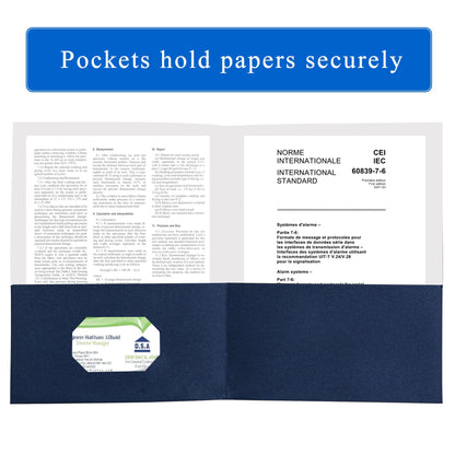 Zzrywuty 50 Packs Two Pocket File Folders with Business Card Slot,Textured Paper,Letter Size,Holds 100 Plus Sheets for School,Office,Business,Royal Blue