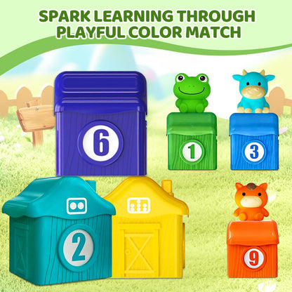Toddler Learning Toys for 2 3 Year Old-Counting Matching & Sorting Activity Montessori Train Toys with Farm Animals Finger Puppets Birthday Gift for Baby Boys Girls