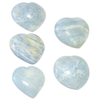 mookaitedecor Natural Blue Celestite Crystal Heart Shaped Stone, Polished Celestine Puff Hearts Crystals Ornament for Healing Home Decor Collectible, 3.97-4.33 Inch