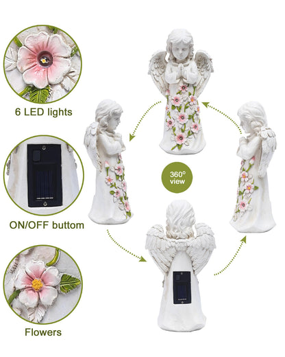 Nacome Garden Outdoor Statues Angel with Succulent and 7 LED Lights – Lawn Decor for Patio, Balcony, Yard Ornament for Mom Grandma Women