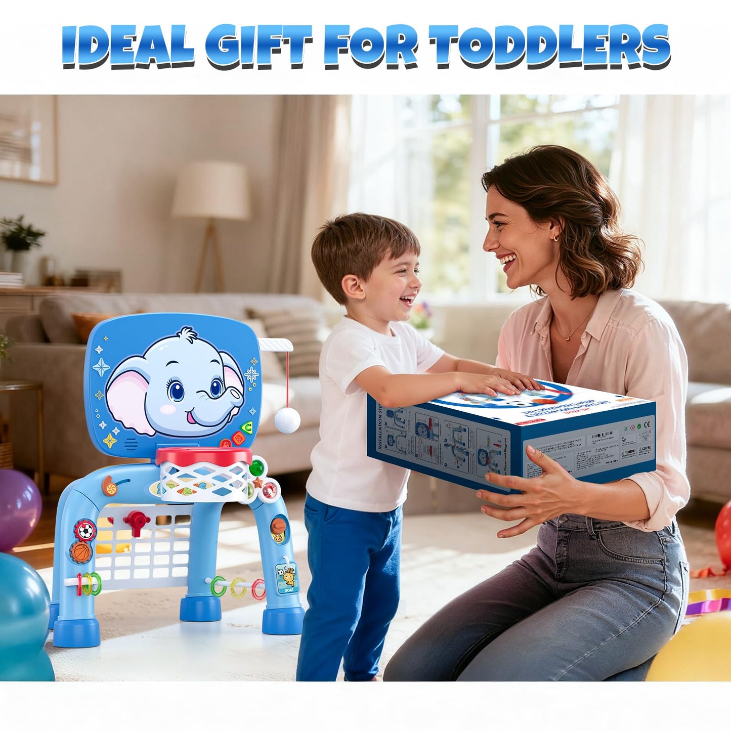 Wee Wonders Toddler Basketball Hoop & Soccer Goal Tball Set, Kids Sport Toys with Light & Sound, Musical Activity Center Toys for 1 2 3 Years Old Boys, Christmas Birthday Gifts for Baby 12-18 Months