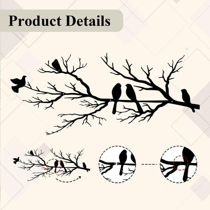 ESTART Metal Birds Wall Art, Metal Vivid Birds on Branch Silhouette Wall Decor Black Leaves with Bird Outdoor Hanging Wall Sculpture for Home Balcony Garden(Large)