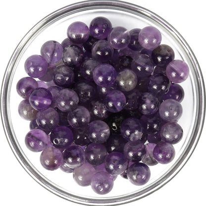 NITOPUPU 100Pcs 10mm Natural Smooth Amethyst Beads Round Loose Stone Beads for Jewerly Making with Crystal Stretch Cord