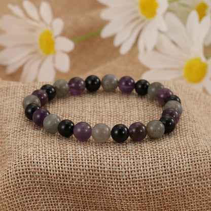 Crytsal Vibe Ultimate Protection Bracelet - Labradorite – Amethyst – Black Tourmaline - 8mm Beaded Bracelet for Protection - Elastic Adjustable Size