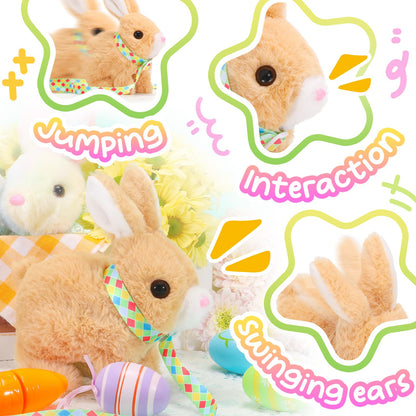 Tagitary Easter Plush Bunny Toys Electronic Bunny Toy with Sounds,Wiggling Ears,Hopping,Twitching Mouth and Nose,Interactive Rabbit Toy for Kids with Leash,Easter Birthday Gift for Toddlers
