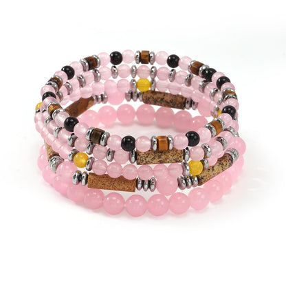 SHINUS BOHO Rose Quartz Beaded Stack Bracelet for Women,Natural Pink Crystal Beads Boho Multi-Layer Stretch Bracelet, Stackable Tiger Eye Picture Jasper Jewelry Gift for Her Love Harmony